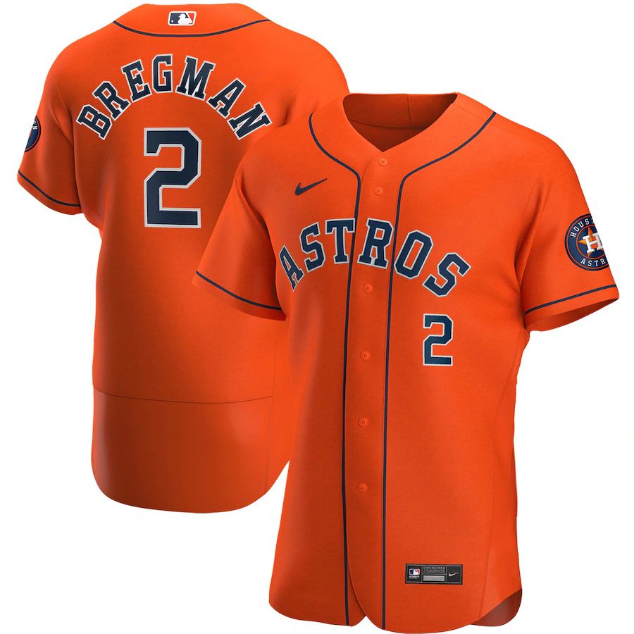 Mens Houston Astros #2 Alex Bregman Nike Orange Alternate Authentic Player MLB Jerseys